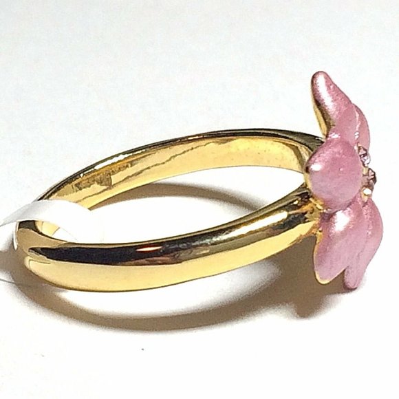 Gold Pink Plumeria Flower Ring Size 6 8 Crystal Yellow Plated Island Tropical - Picture 4 of 10